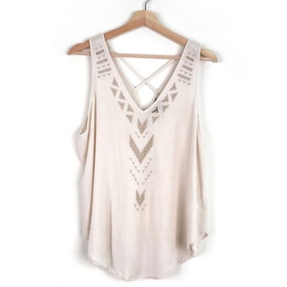 Astr Openwork Cream Tank Top with V-Neck and Strappy Back